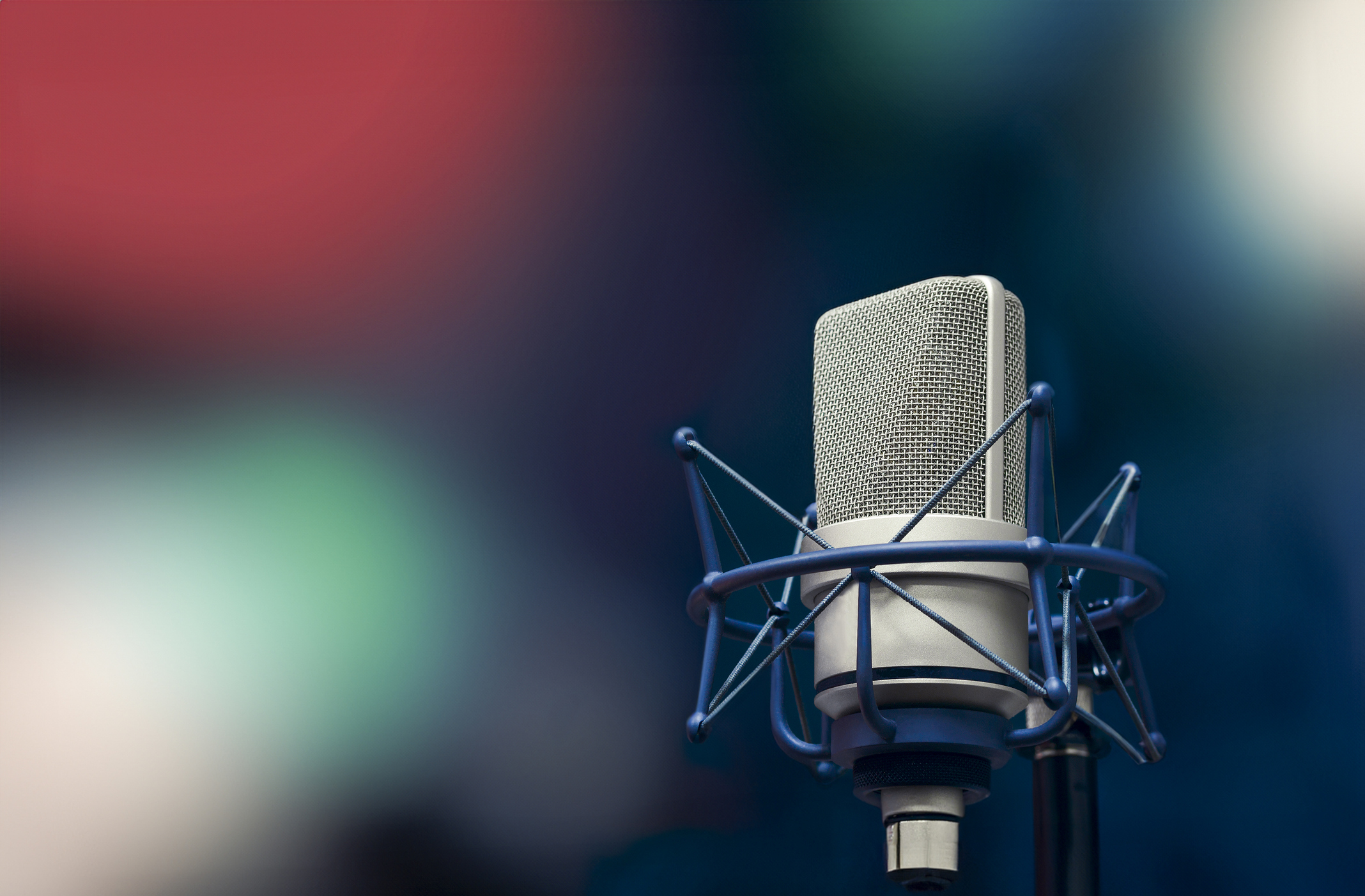 Background with a professional microphone and copy space