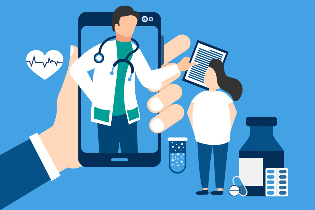 Phone Video Call to the Doctor Through the Application on the Smartphone Online Medical Advice Concept