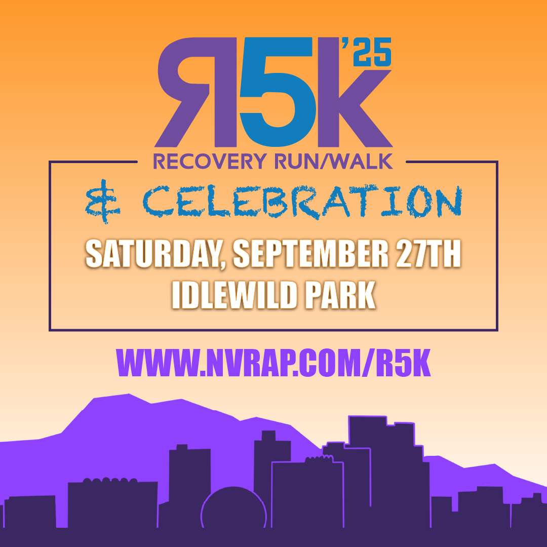R5k Run/Walk and Recovery Celebration Powered by NRAP Saturday, September 27th, 2025 Idlewild Park's Snowflake Pavilion 1450 Idlewild Dr, Reno, NV 89509 https://nvrap.com/r5k/