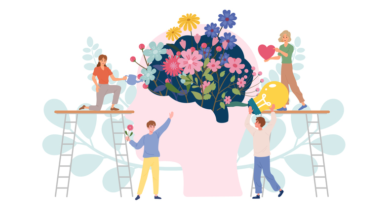 People supports brain recovery with flowers, symbolizing positive healing.