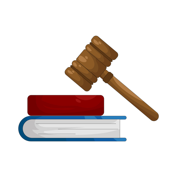 Illustrated image of a wooden judge’s gavel resting above a closed law book, symbolizing legal systems, justice, and policy.