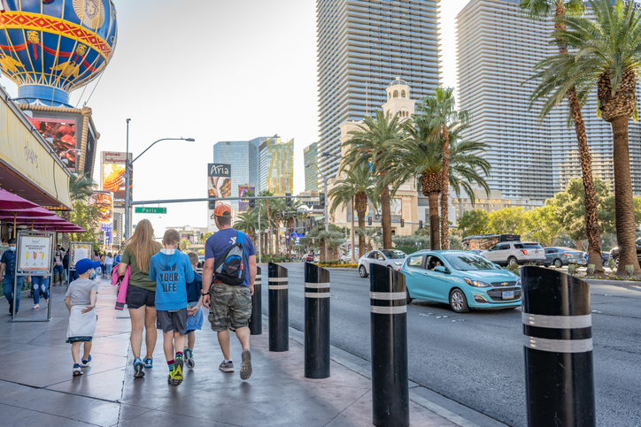 Family walks along Las Vegas Boulevard