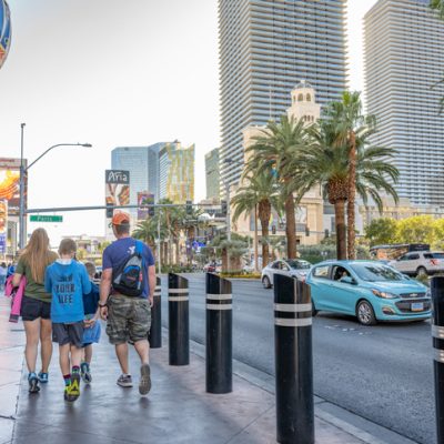 Family walks along Las Vegas Boulevard