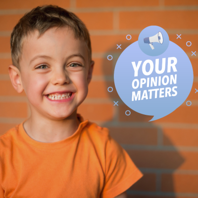 Share your feedback in a chat bubble next to a young child